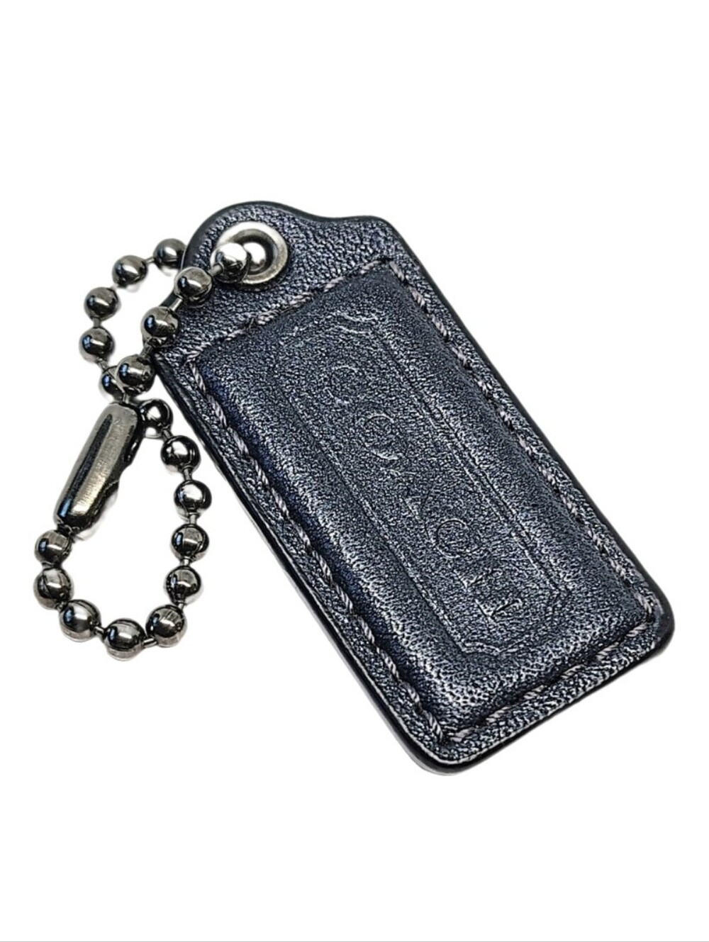 🆕 2" Med Y2K Coach Dark Slate Blue Matte Leather Hangtag Bag Fob Charm Keychain